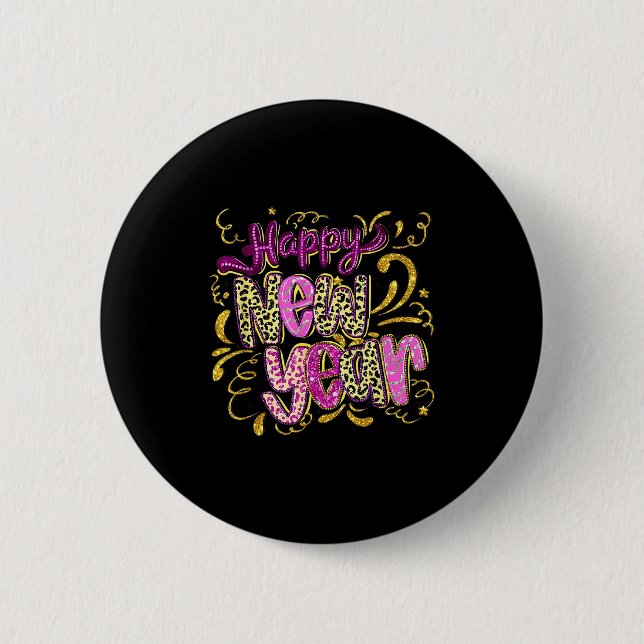 Badge Rond 5 Cm Happy New Year Hello 2026 Retro Leopard  (Devant)