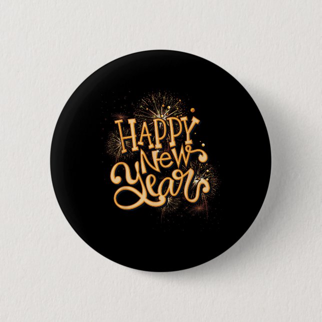 Badge Rond 5 Cm Happy New Year New Years Eve Party , Black  (Devant)
