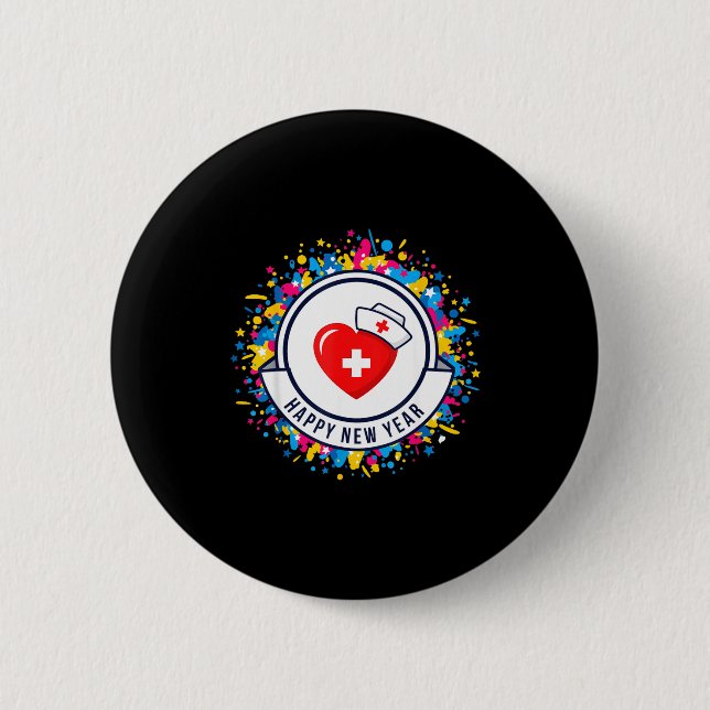 Badge Rond 5 Cm Happy New Year Nurse Shirt Cute Nk Heartbeat Medic (Devant)