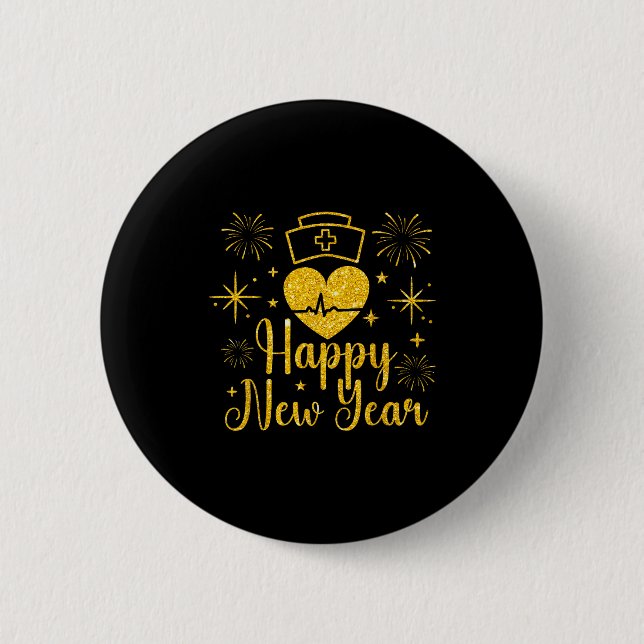 Badge Rond 5 Cm Happy New Year Nurses Heartbeat Fireworks New Year (Devant)