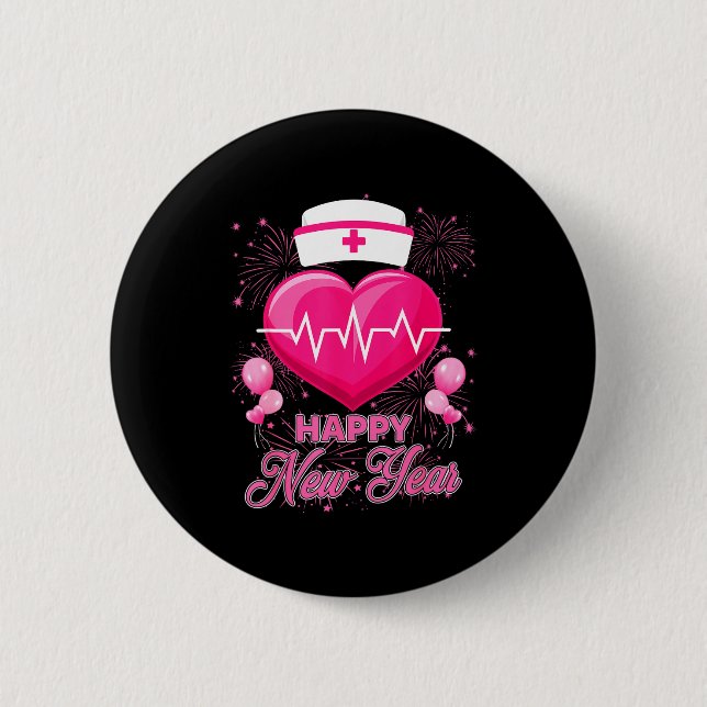 Badge Rond 5 Cm Happy New Year Nurses Heartbeat New Years Eve Part (Devant)