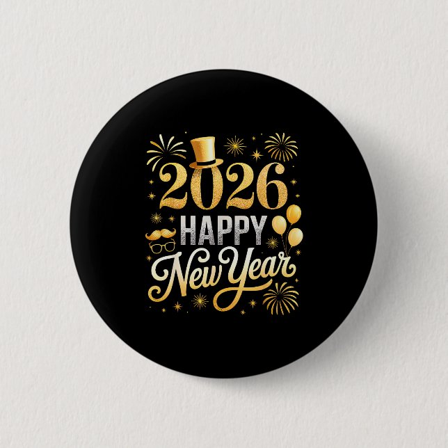 Badge Rond 5 Cm Happy New Year Party 2026 Ballon Family Matching C (Devant)