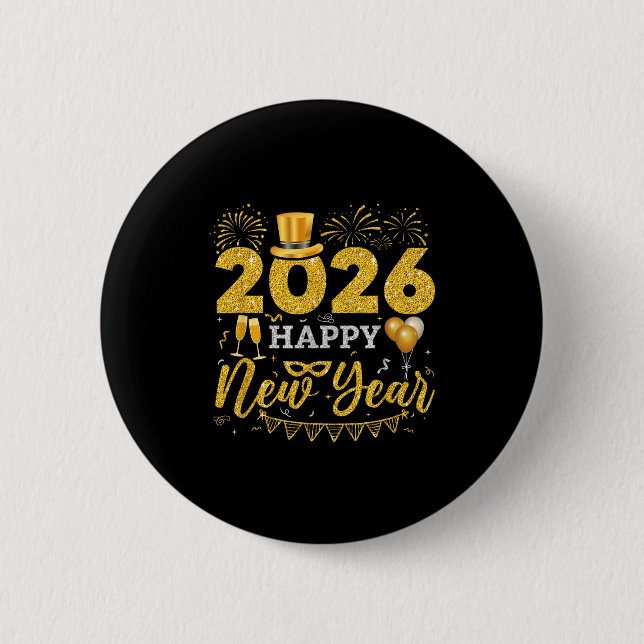 Badge Rond 5 Cm Happy New Year Party 2026 Ballon Family Matching M (Devant)