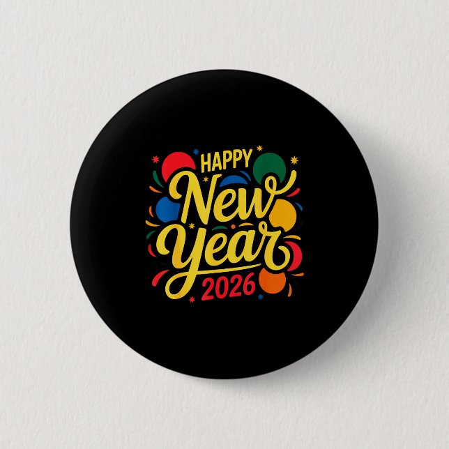 Badge Rond 5 Cm Happy New Year Party 2026 Ballon Family Matching M (Devant)