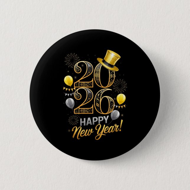 Badge Rond 5 Cm Happy New Year Party 2026 Family Matching Balloon  (Devant)