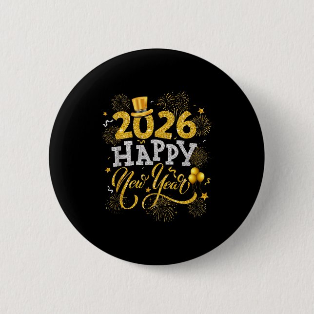 Badge Rond 5 Cm Happy New Year Party 2026 Fireworks Family Matchin (Devant)