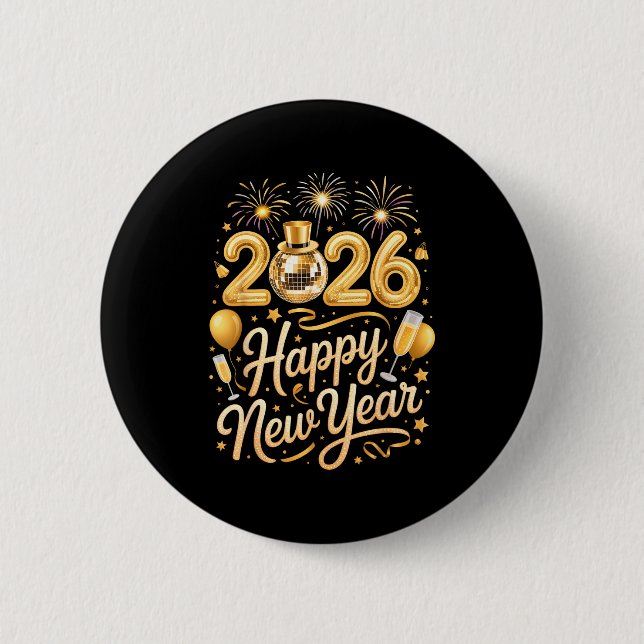 Badge Rond 5 Cm Happy New Year Party 2026 Funny Balloon Family Mat (Devant)