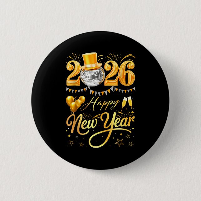 Badge Rond 5 Cm Happy New Year Party 2026 Funny Balloon Family Mat (Devant)