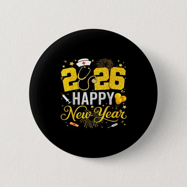 Badge Rond 5 Cm Happy New Year Party 2026 Nurse Family Matching Me (Devant)