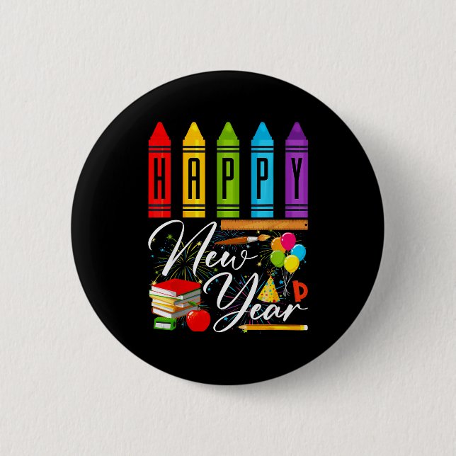 Badge Rond 5 Cm Happy New Year Teacher Fireworks New Years Eve Par (Devant)