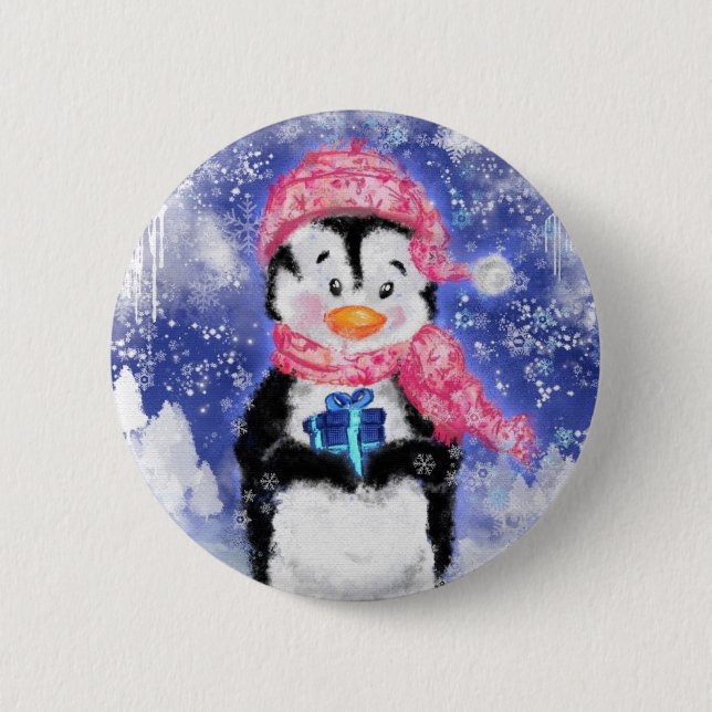 Badge Rond 5 Cm Happy Penguin Christmas Button (Devant)