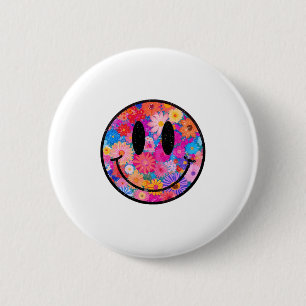 Badge Rond 5 Cm Happy Retro Daisy Smile Face Preppy Hommes esthéti