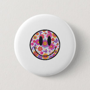 Badge Rond 5 Cm Happy Retro Daisy Smile Face Preppy Hommes esthéti