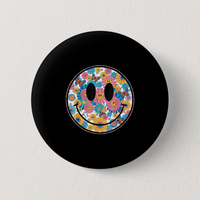 Badge Rond 5 Cm Happy Retro Daisy Smile Face Preppy Hommes esthéti (Devant)