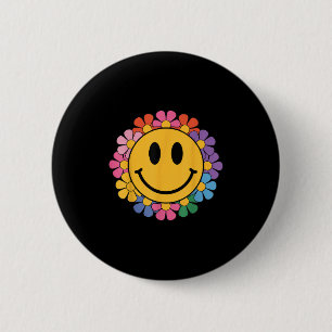 Badge Rond 5 Cm Happy Retro Daisy Smile Face Preppy Hommes esthéti