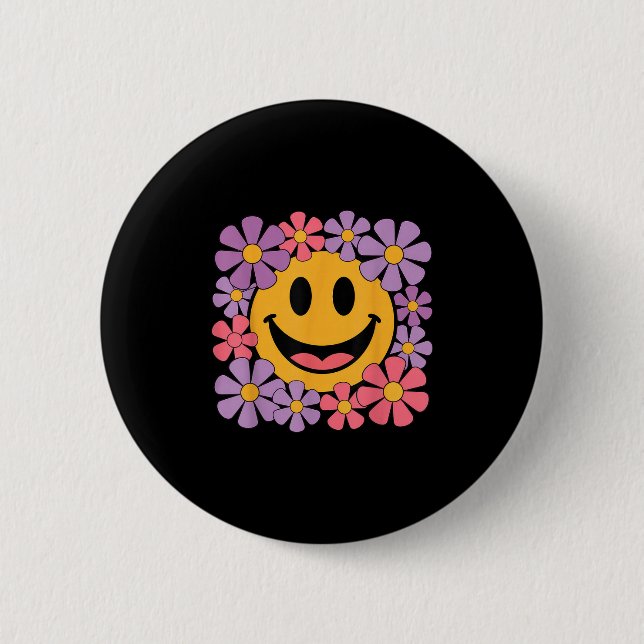 Badge Rond 5 Cm Happy Retro Daisy Smile Face Preppy Hommes esthéti (Devant)