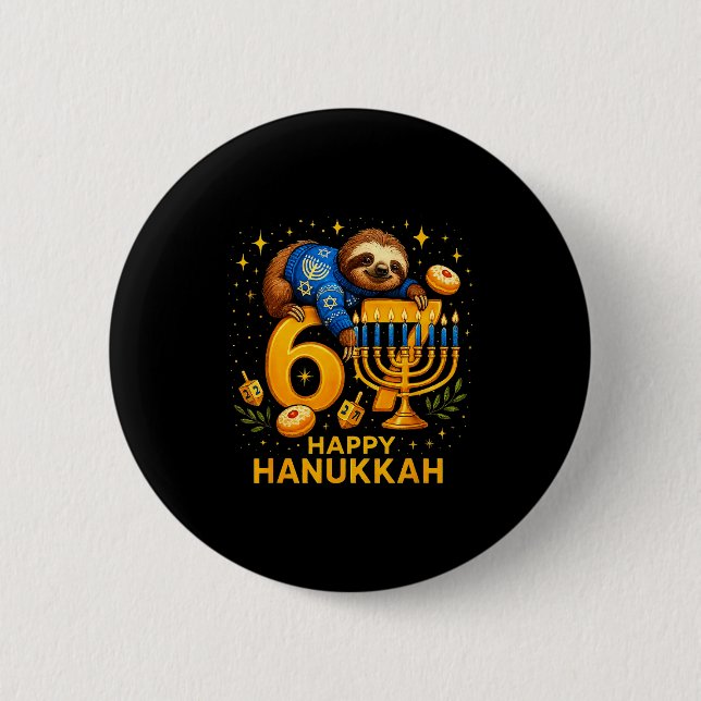 Badge Rond 5 Cm Happy Six Seven Hanukkah Funny Meme Menorah Sloth  (Devant)