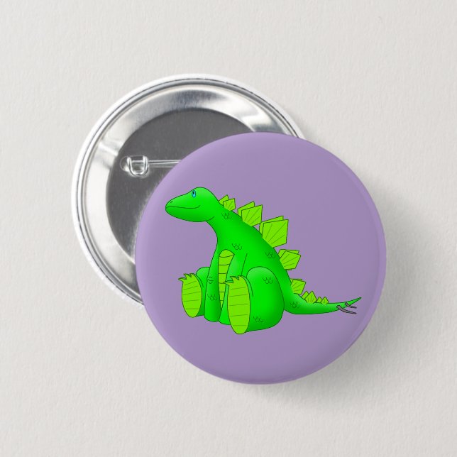 Badge Rond 5 Cm Happy Stegosaurus - (Devant & derrière)