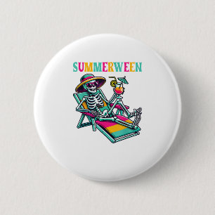 Badge Rond 5 Cm Happy Summerween Eté Halloween Squelette