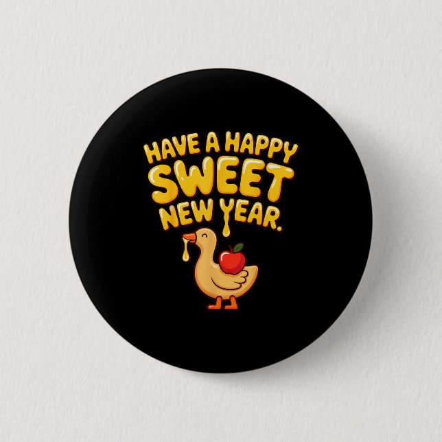 Badge Rond 5 Cm Happy Sweet New Year Goose Cookie Rosh Hashanah  (Devant)