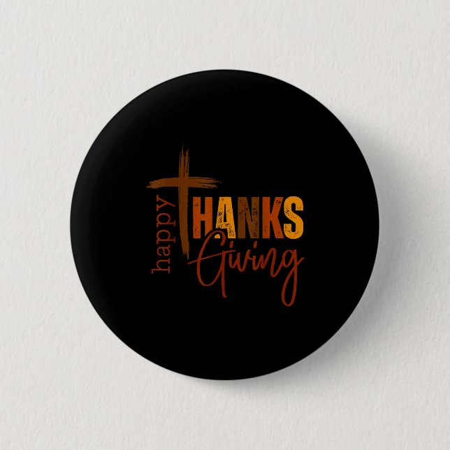 Badge Rond 5 Cm Happy Thanksgiving Christian Cross Turkey Pumpkin  (Devant)