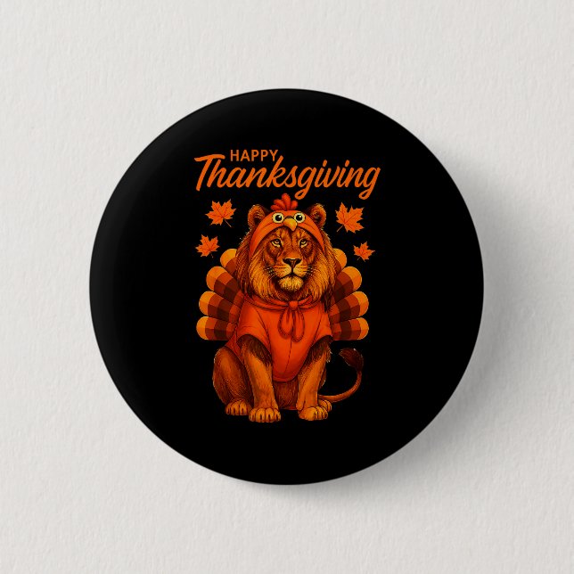 Badge Rond 5 Cm Happy Thanksgiving Lion Women Boys Girls Kids Outf (Devant)