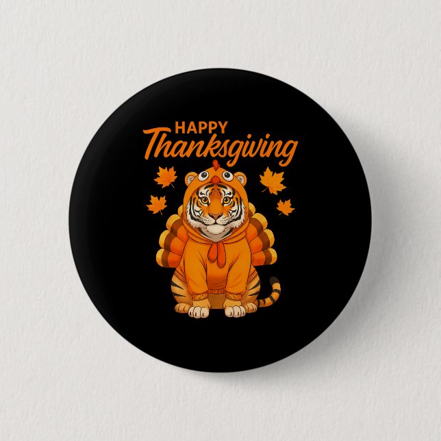Badge Rond 5 Cm Happy Thanksgiving Tiger Women Boys Girls Kids Out (Devant)