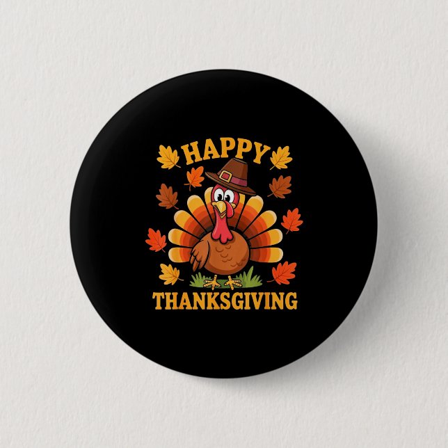 Badge Rond 5 Cm Happy Thanksgiving Turkey Family Dinner Thanksgivi (Devant)