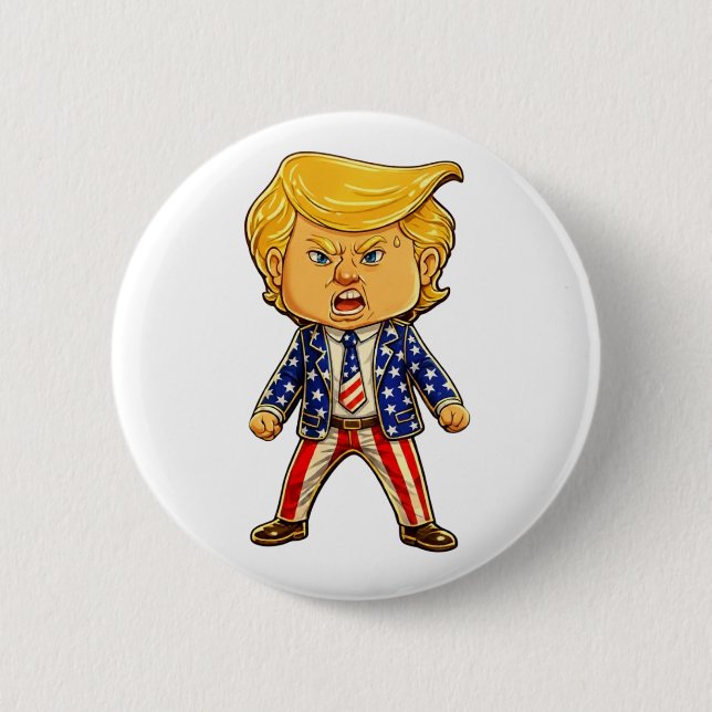 Badge Rond 5 Cm Happy Trump Lapelle Chibi Cartoon Patriotic Meme (Devant)