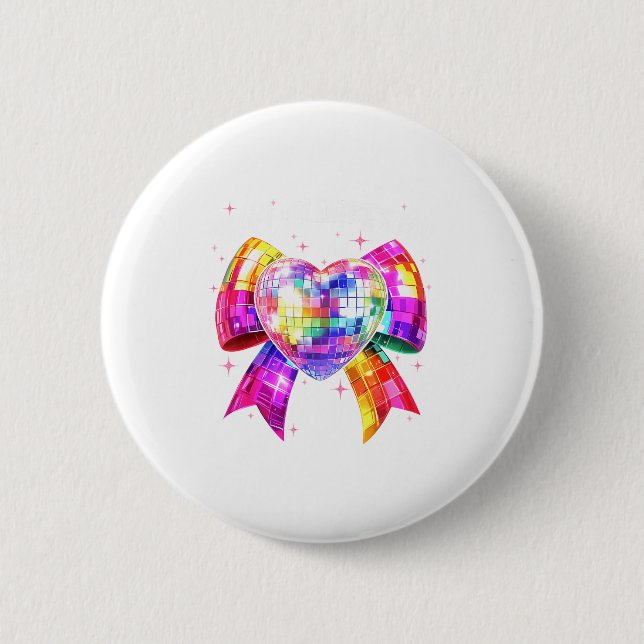 Badge Rond 5 Cm Happy Valentine's Day Coquette Disco Ball Heart Gi (Devant)