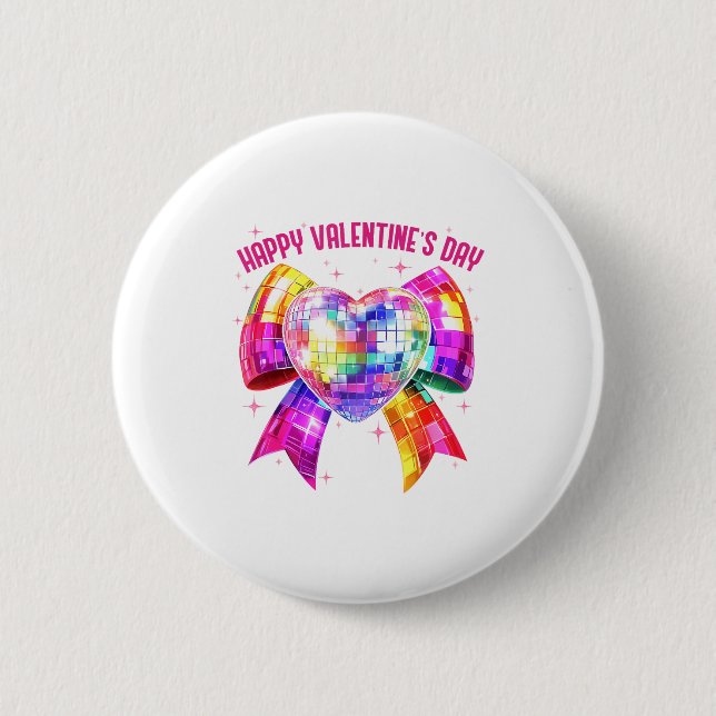 Badge Rond 5 Cm Happy Valentine's Day Coquette Disco Ball Heart Gi (Devant)