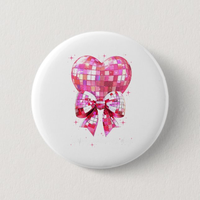 Badge Rond 5 Cm Happy Valentine's Day Funny Coquette Disco Ball He (Devant)