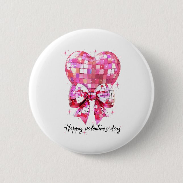 Badge Rond 5 Cm Happy Valentine's Day Funny Coquette Disco Ball He (Devant)