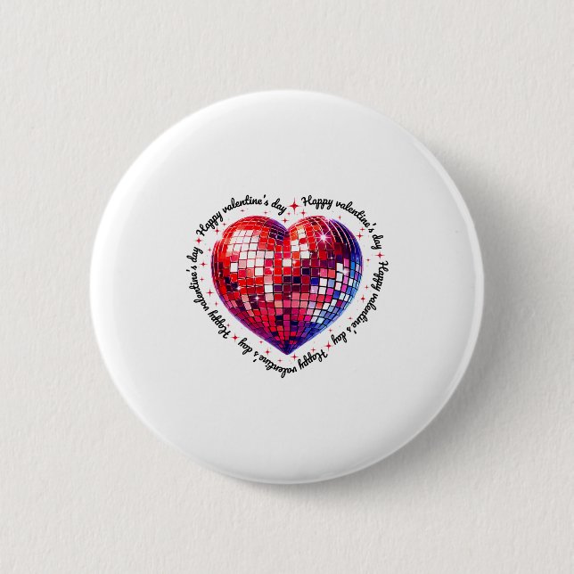 Badge Rond 5 Cm Happy Valentine's Day Funny Coquette Red Disco Bal (Devant)
