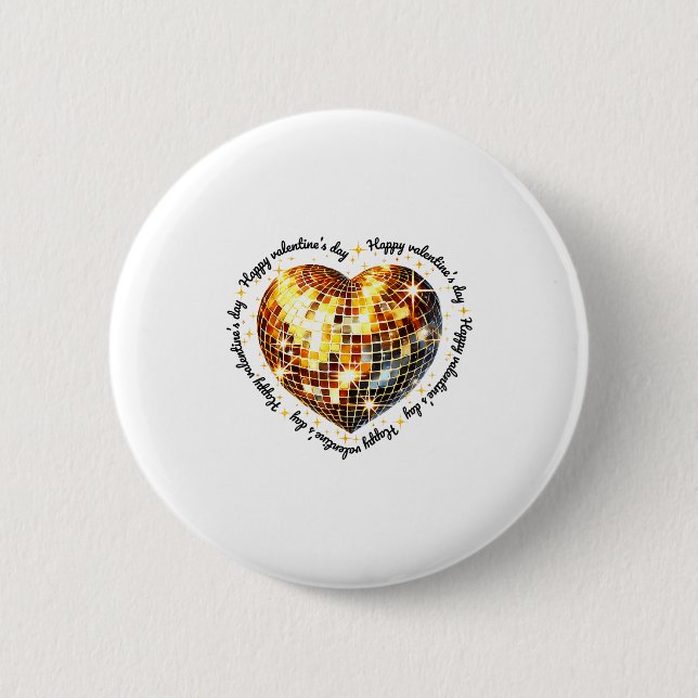 Badge Rond 5 Cm Happy Valentine's Day Funny Gold Coquette Disco Ba (Devant)