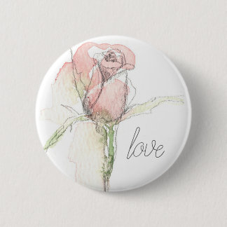 Badge Rond 5 Cm Happy Valentine's Day Love Pink Rosebud