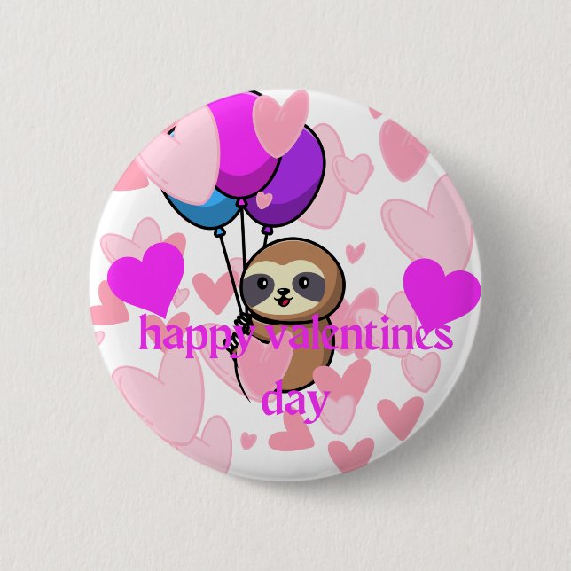 Badge Rond 5 Cm happy valentines day sloth bouton (Devant)