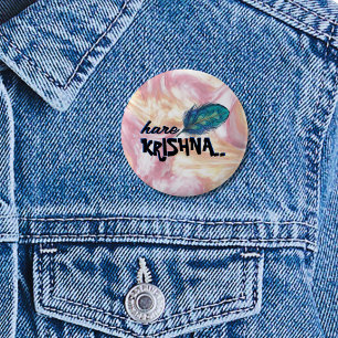 Badge Rond 5 Cm "Hare Krishna" Peacock Feather Hindu