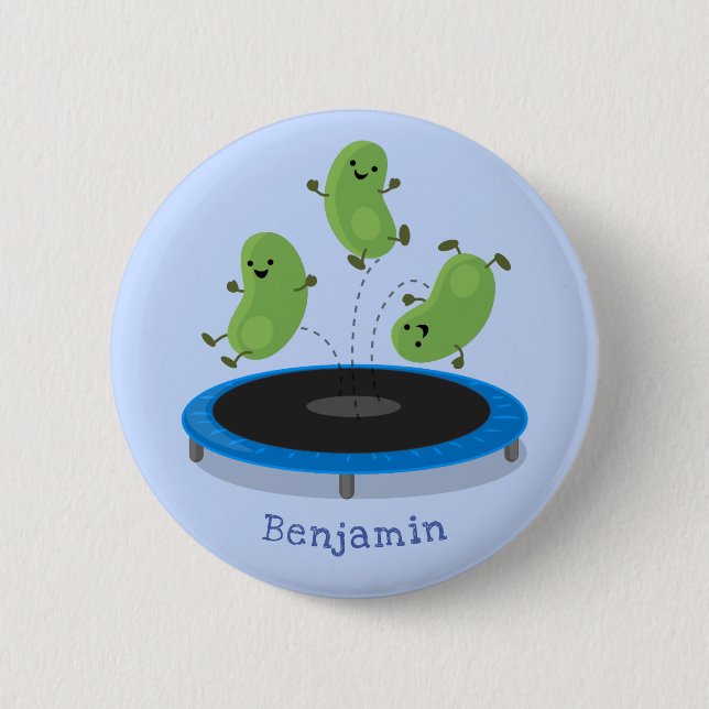 Badge Rond 5 Cm Haricots verts mignons sur dessin animé trampoline (Devant)