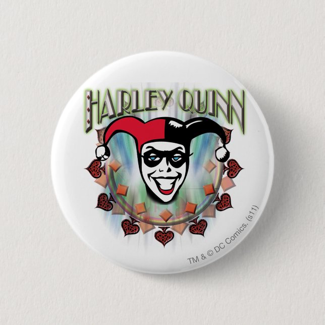 Badge Rond 5 Cm Harley Quinn - Face and Logo (Devant)