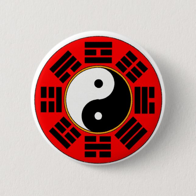 Badge Rond 5 Cm Harmonie de balance rouge chinoise Bagua Trigram (Devant)