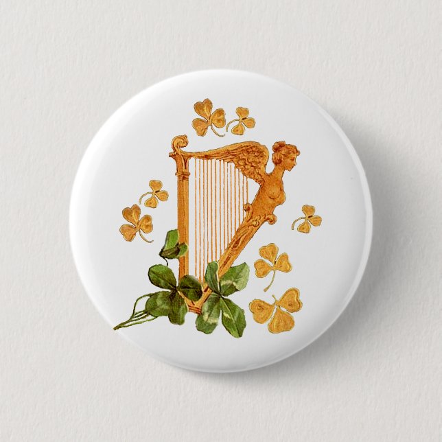 Badge Rond 5 Cm Harpe d'Irlande (Devant)