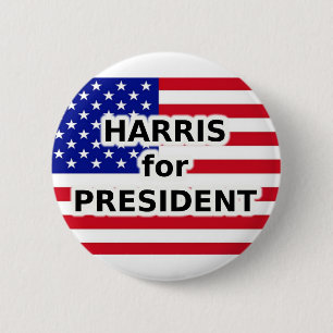 Badge Rond 5 Cm HARRIS pour PRÉSIDENT - Drapeau américain