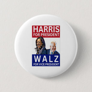 Badge Rond 5 Cm Harris Pour Président Walz Pour Vice-Président Kam