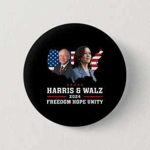 Badge Rond 5 Cm Harris W 2024 Freedom Hope Unity Political Kamala