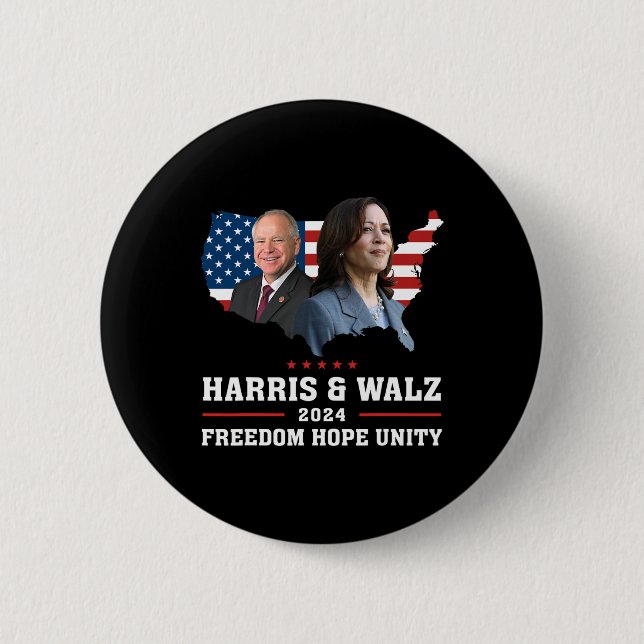 Badge Rond 5 Cm Harris W 2024 Freedom Hope Unity Political Kamala (Devant)