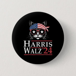 Badge Rond 5 Cm Harris W 2024 Funny Cat Election Kamala Harris Tim