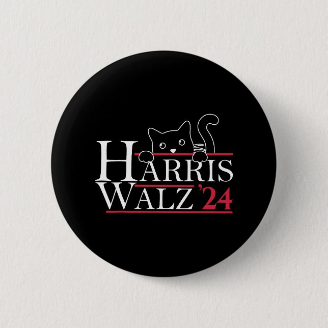 Badge Rond 5 Cm Harris Waltz 2024 Drôle Chat Lady Kamala Harris Ti (Devant)