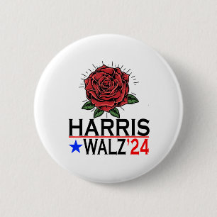 Badge Rond 5 Cm Harris Waltz Vote Kamala Flower 2024