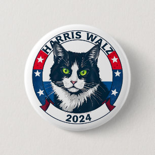 Badge Rond 5 Cm Harris Walz 2024 Drôle Chat Élection Kamala Harris